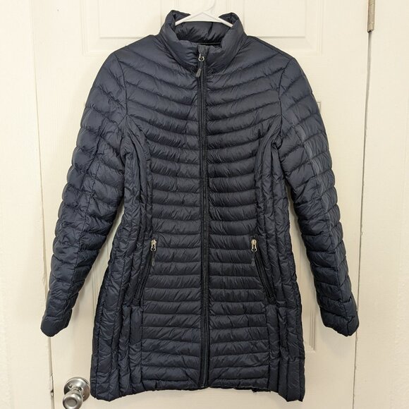 32 Degrees Long Down Filled Puffer Jacket Women’s Med Navy Blue Packable - Picture 1 of 7